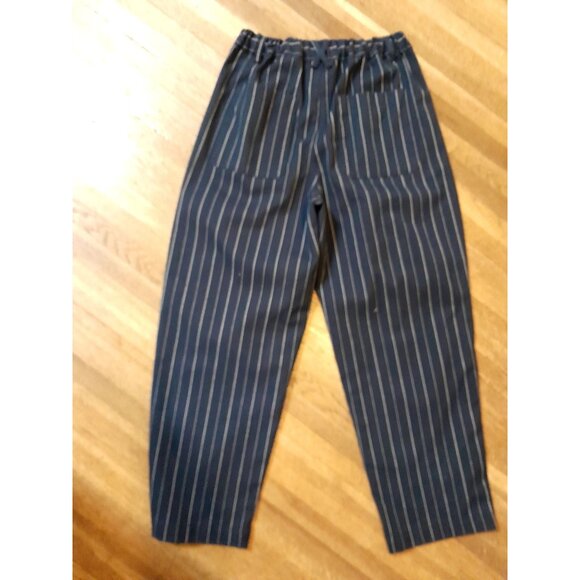 Womens Y2K Pleated Wide Leg Casual Streetwear Sz Small Navy Pinstriped Trousers - Picture 10 of 12